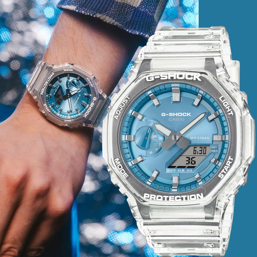 CASIO 卡西歐 G-SHOCK 半透明感 金屬蒸鍍工藝 雙顯電子錶 手錶 GA-2100BM-7A2, , large