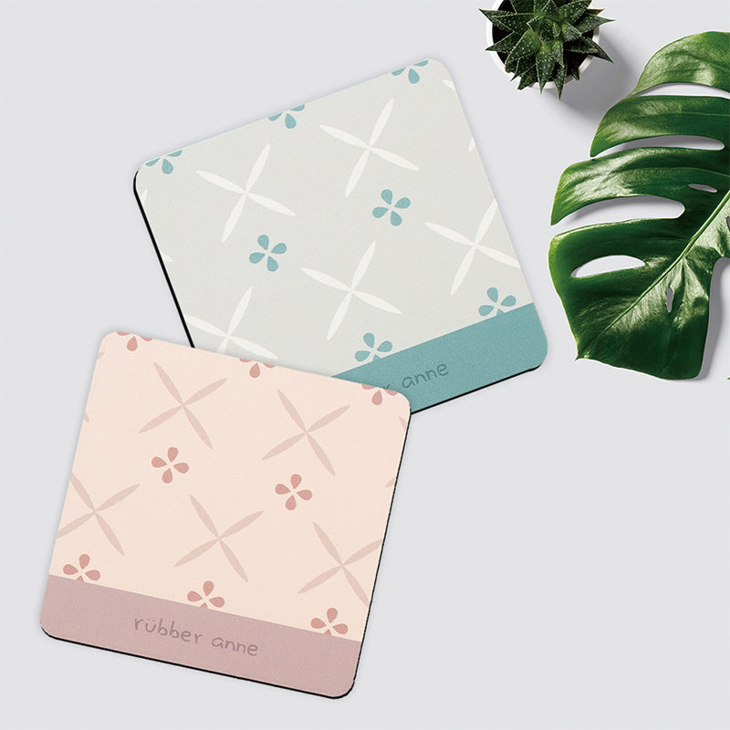 【Monster】 Soft Diatomaceous Earth Absorbent Coaster – Floral Tile Series (10x10cm) – Pink & Brown Tile Memories, , large