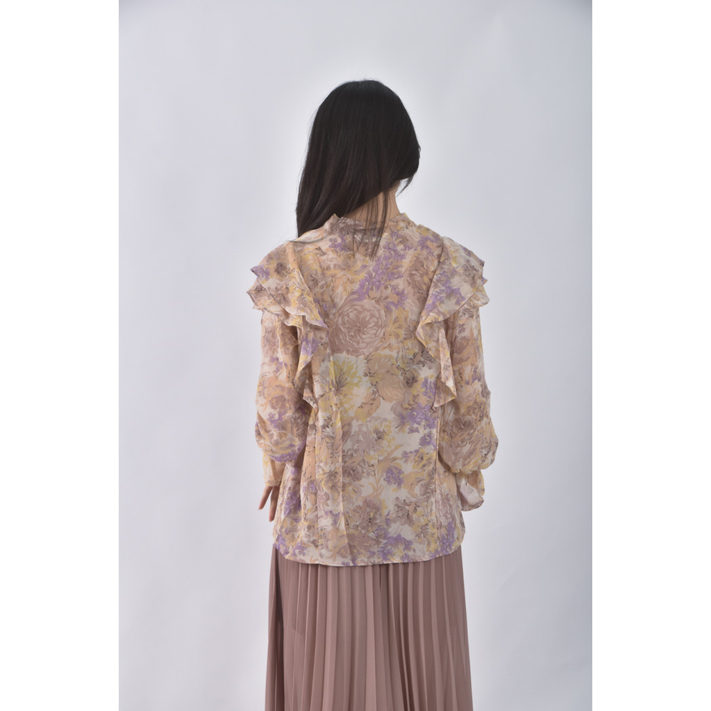 (L) miel碎花雪紡氣質粉色長袖上衣二手衣, , large