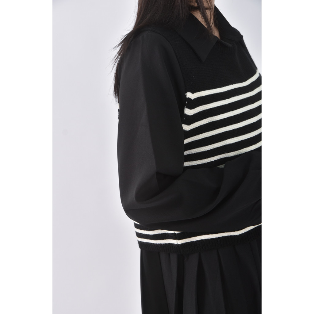 (S) 質感兩件式毛衣背心黑色洋裝二手衣, , large