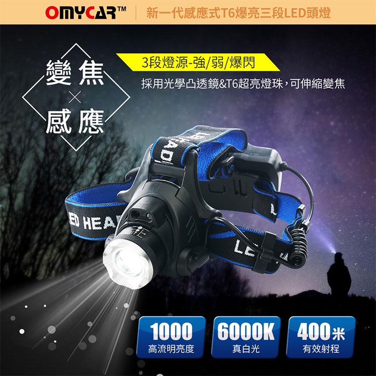 【OMyCar】感應式T6爆亮三段LED頭燈 (停電 超強光 釣魚頭燈 登山頭燈 工作頭燈)R3D197, , large
