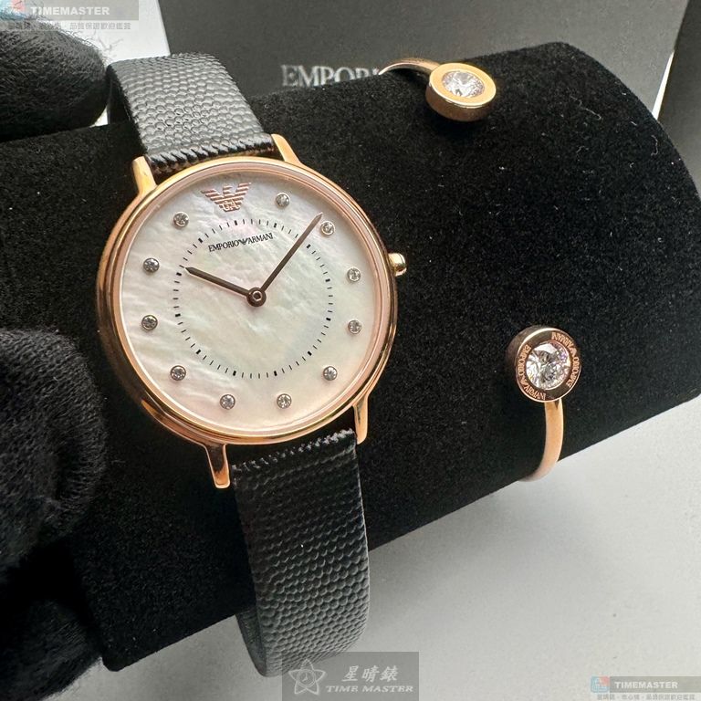 [星晴錶業]ARMANI手錶,30mm,AR00065貝母錶面玫瑰金錶殼深黑色真皮皮革錶帶款, , large