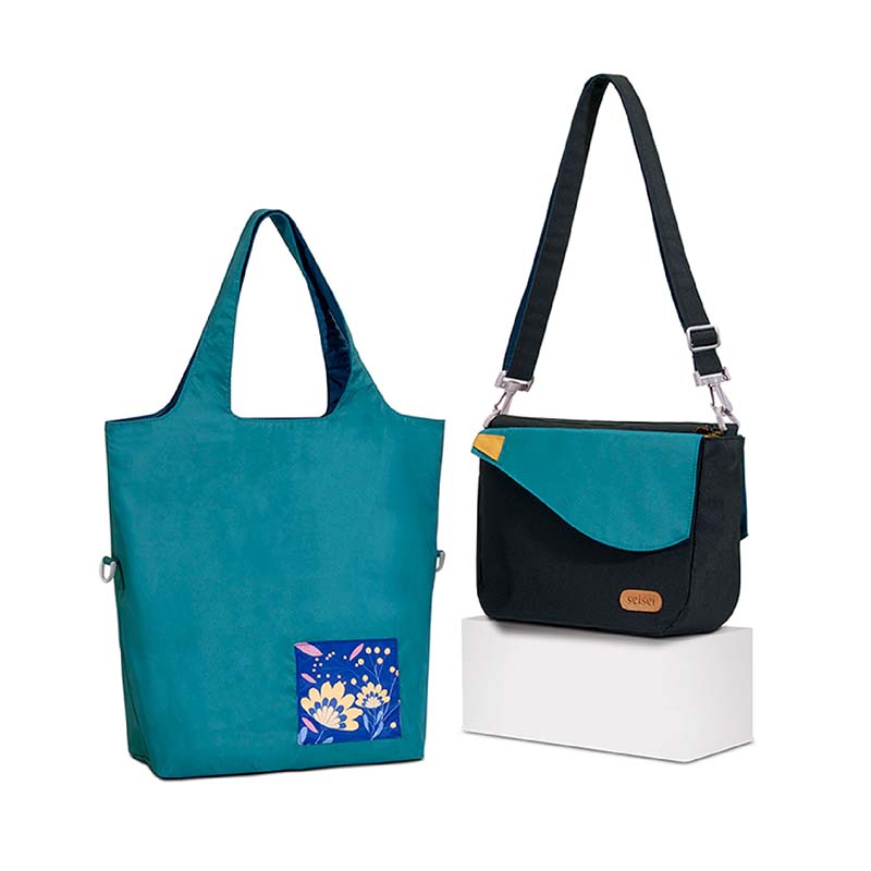 Eco-friendly Crossbody bag & tote bag Two-in-one, Reversible yoyo bag (Cerulean), , large