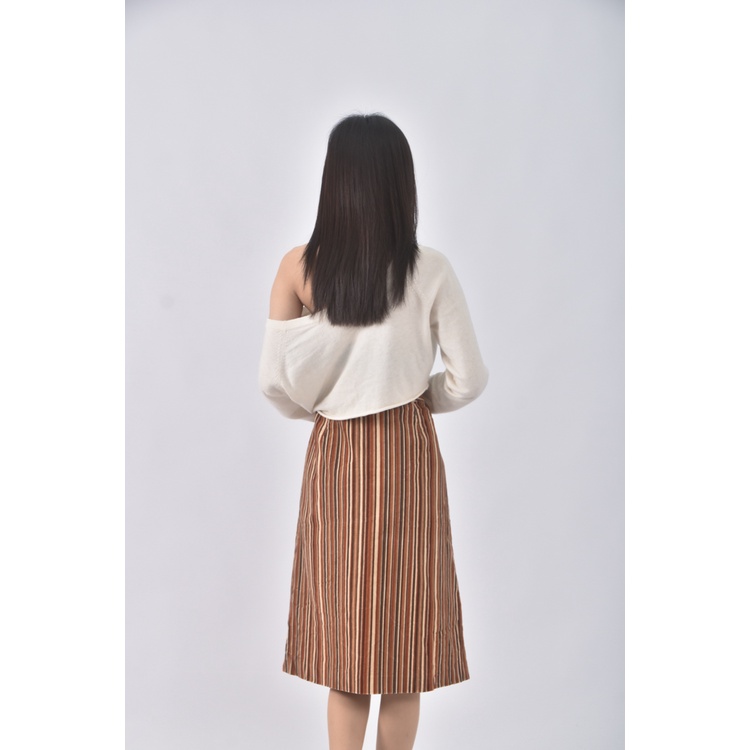 (XL) theme質感棉質條紋橘色長裙二手衣, , large