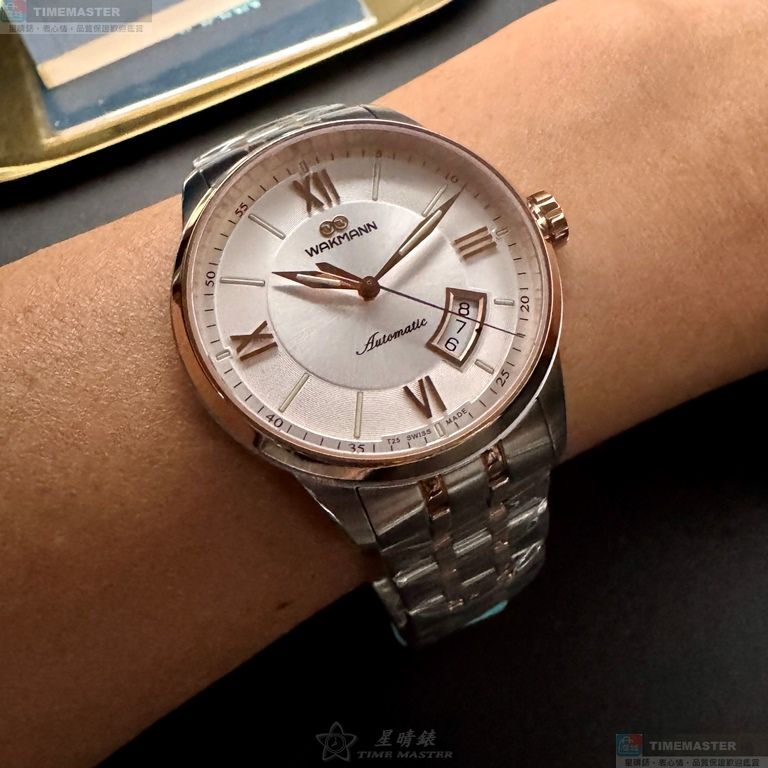 [星晴錶業]WAKMANN手錶,40mm,WA00050銀白色錶面玫瑰金錶殼金銀相間精鋼錶帶款, , large