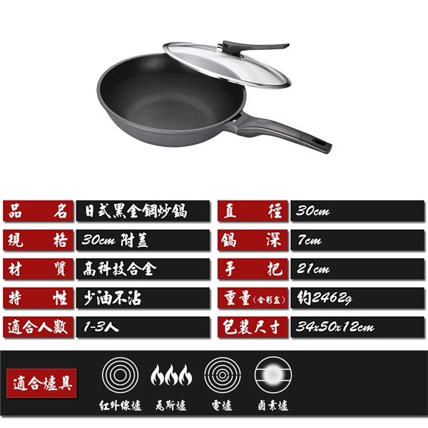 PERFECT 理想牌 日式黑金鋼炒鍋不沾炒鍋附蓋 附蓋40cm-Leidea樂德兒, , large