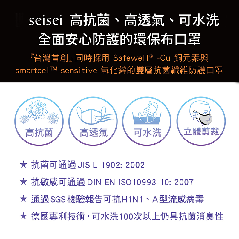 【seisei】雙層抗菌布口罩_德國專利技術_玩色 / 石墨綠, , large
