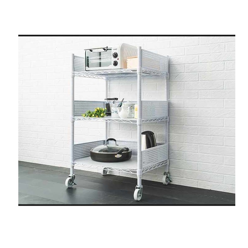 【Y HOUSE】60x45x100cm kitchen cart three-layer storage rack (including fence set + transparent white PP board) - black, , large