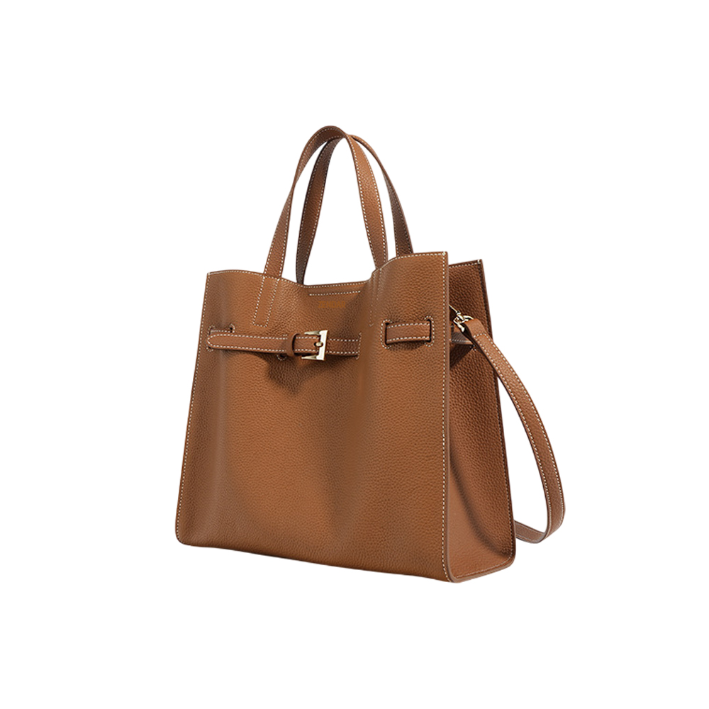 【ZENDAR】限量1折 頂級小牛皮肩背包手提包 瑞絲系列 全新專櫃展示品(琥珀色), , large