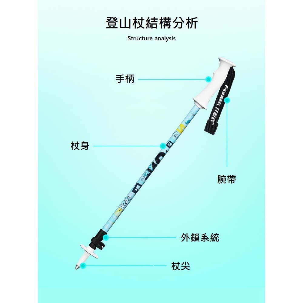 【Pioneer 開拓者】一入 塗鴉款鋁合金兒童登山杖 繽紛粉, , large