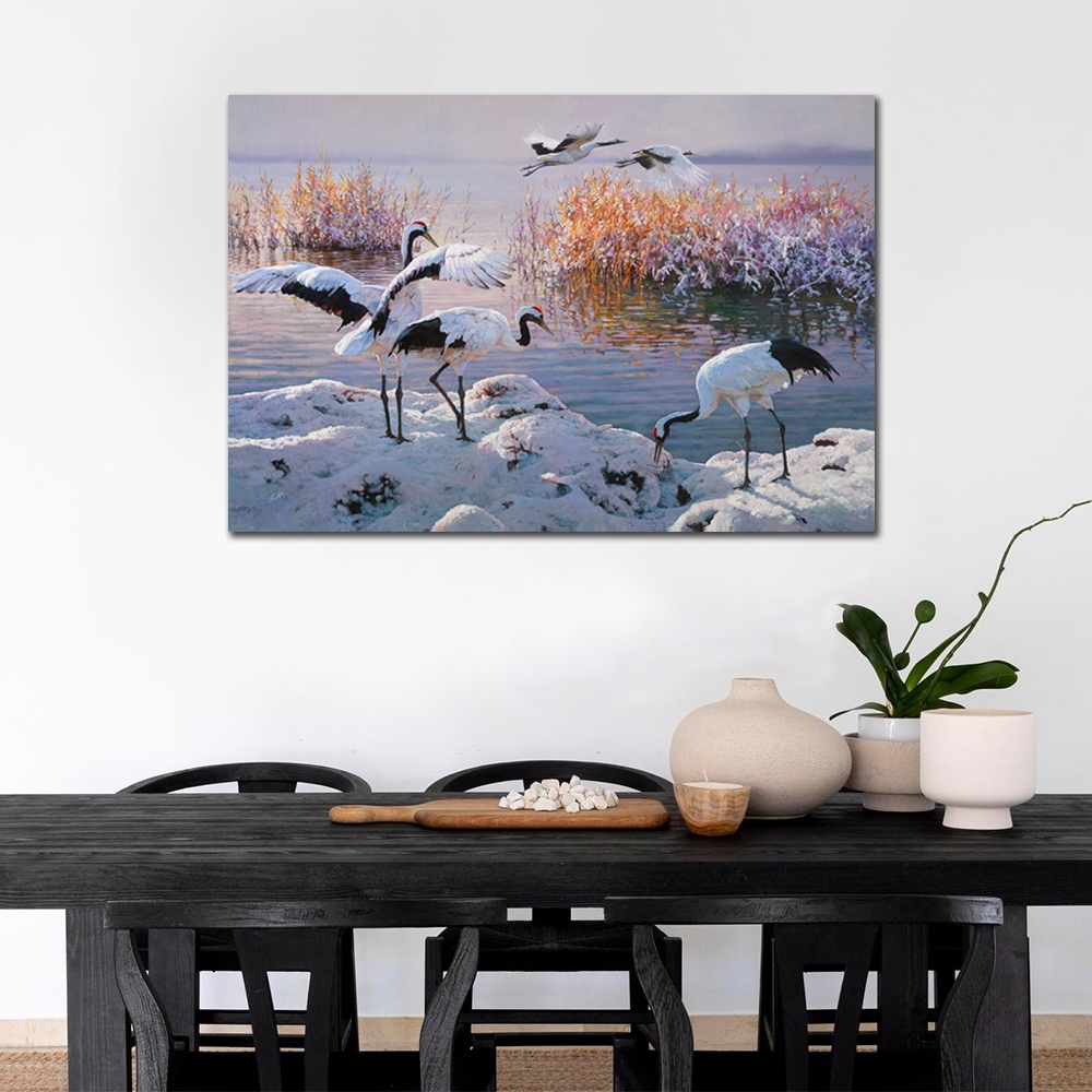 【御畫房】鶴舞 國家一級畫師手繪油畫60×90cm(VF-87), , large