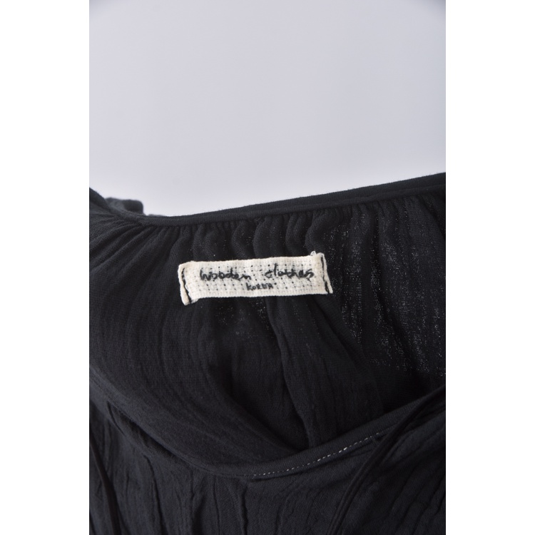 (S) wooden clothes抓皺傘擺黑色洋裝二手衣, , large