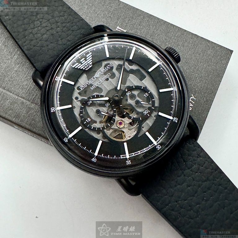 [星晴錶業]ARMANI手錶,44mm,AR00050黑色錶面黑錶殼深黑色真皮皮革錶帶款
