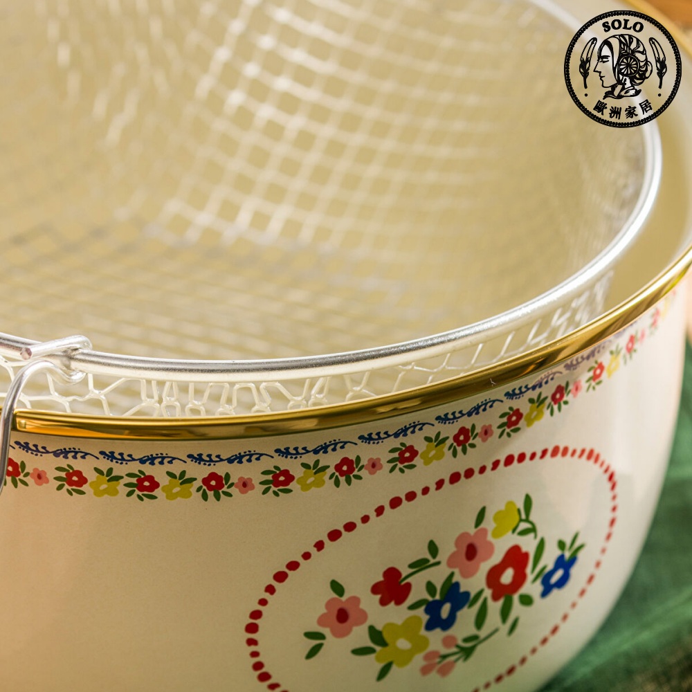 【SOLO Vintage】LCW Home 3700ml Enamel Flowers Frying Pan Set Made in Turkey, , large