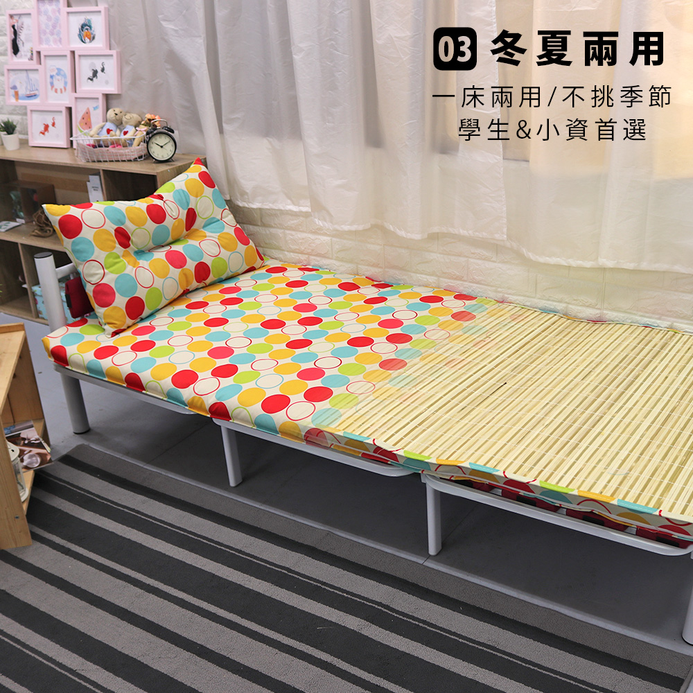 [台客嚴選]  可愛圓點竹面單人透氣床墊附枕 學生床墊 學生床墊 外宿床墊 台灣製, , large