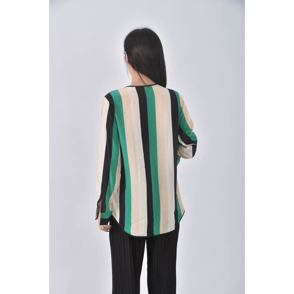 (S) 條紋綠色長袖上衣二手衣, , large
