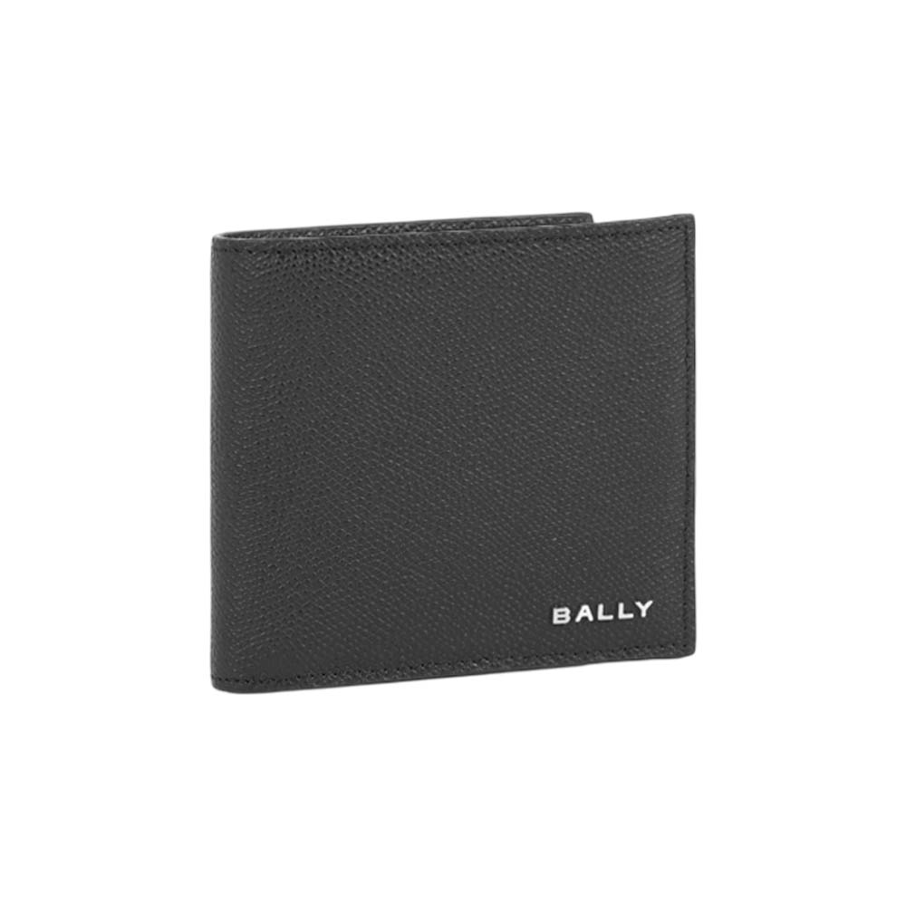 BALLY 銀字Logo 粒紋小牛皮對開零錢袋短夾(黑色), , large
