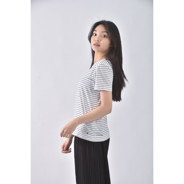 (S) tommy hilfiger棉質純棉條紋白色短袖上衣二手衣, , large