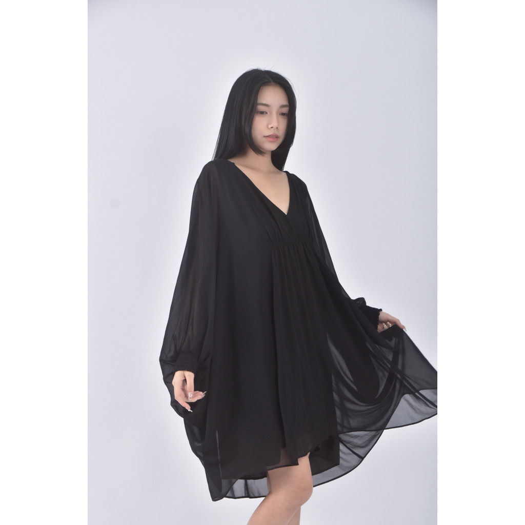 (L) zara質感紡紗黑色洋裝二手衣, , large