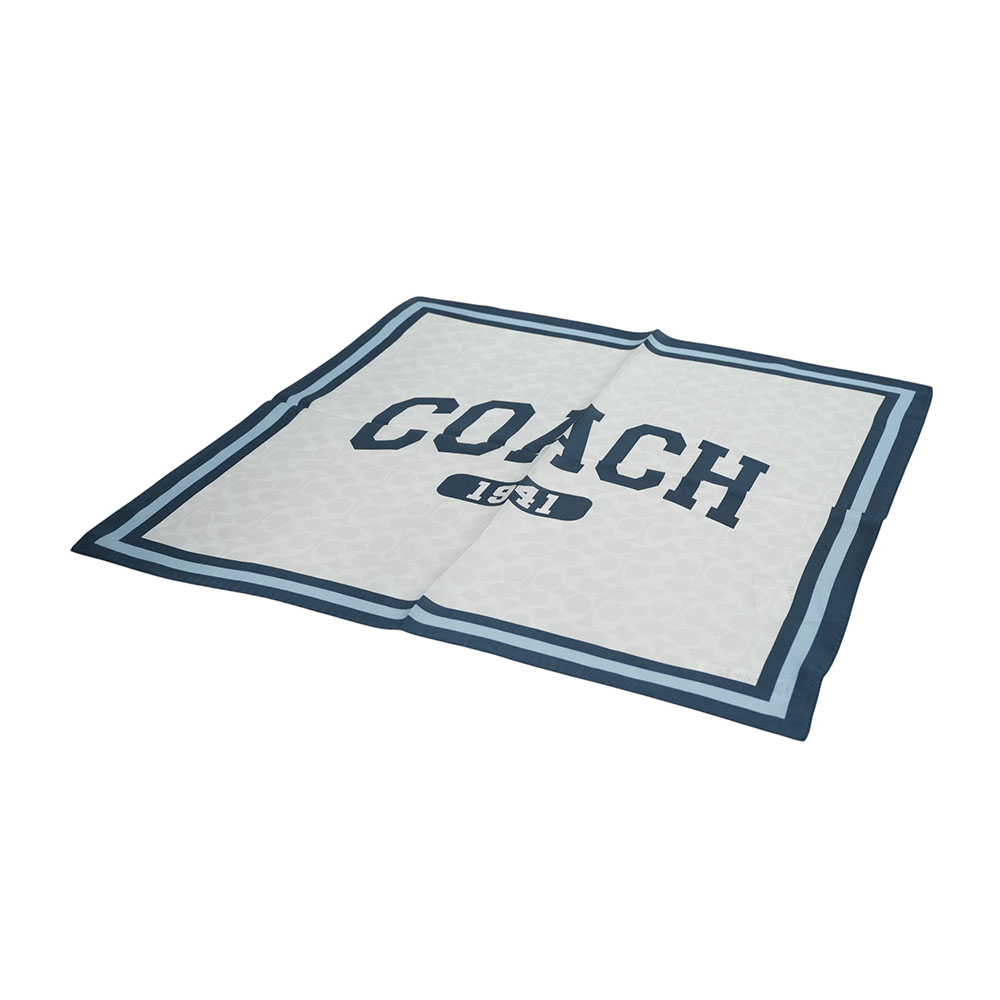 COACH 1941 學院風標誌絲質方巾/白色/藍色, , large