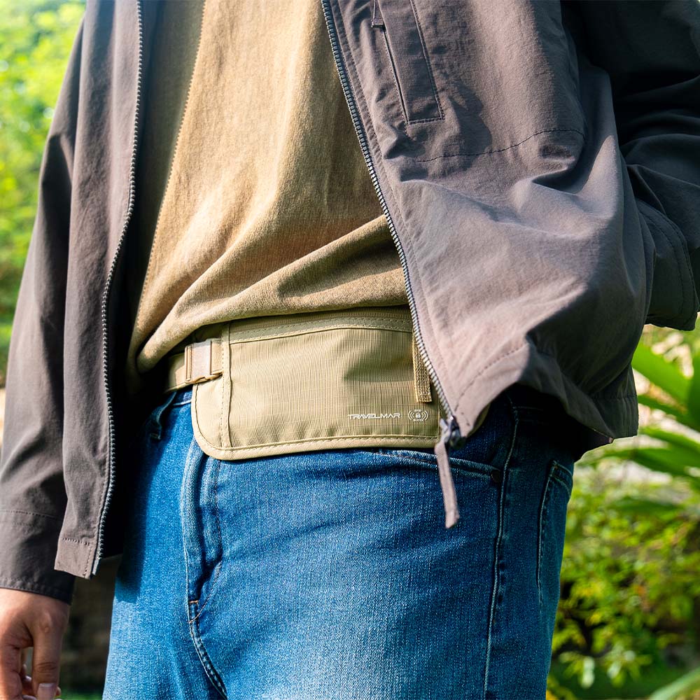 TRAVELMAR 多功能RFID防盜腰包-卡其色, , large