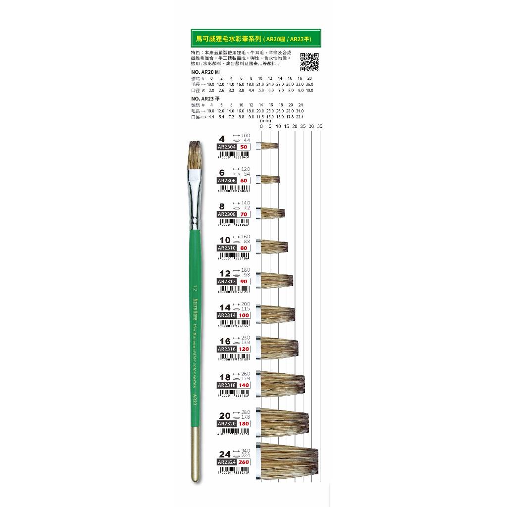 普思AP 馬可威 狸毛水彩筆(平)(AR2314), , large