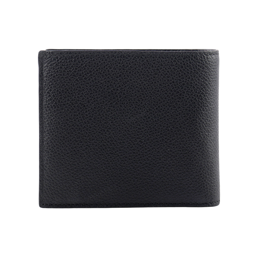 PRADA 銀字Logo 粒紋皮革對開零錢袋短夾/黑色, , large
