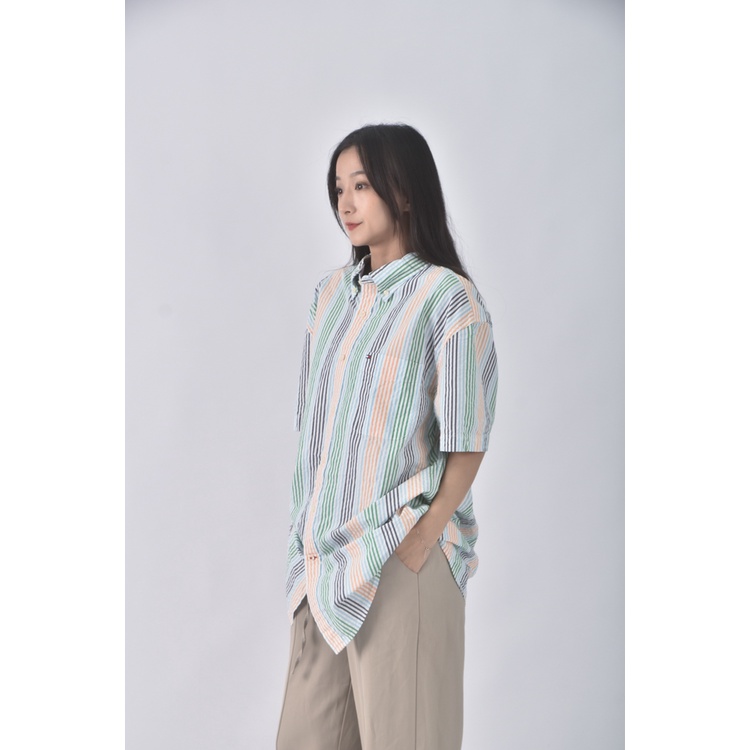 (XL) tommy hilfiger質感棉質條紋綠色短袖上衣二手衣, , large