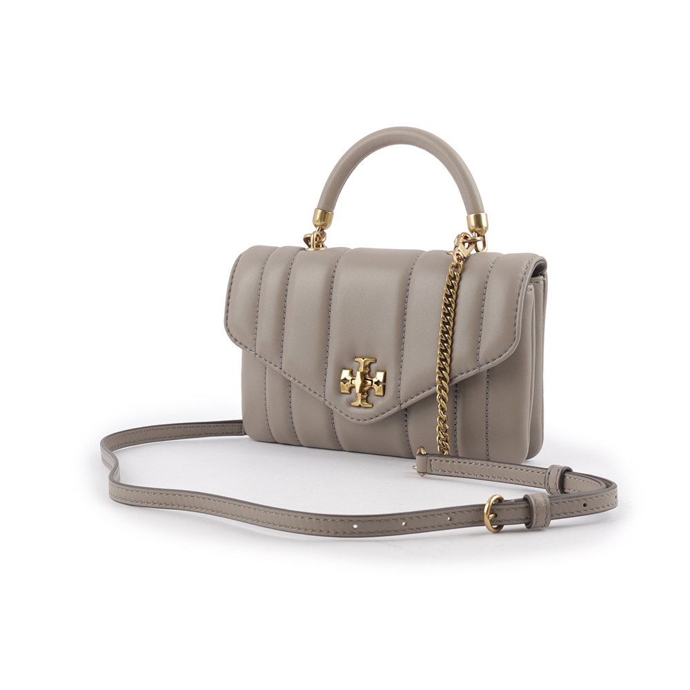 TORY BURCH Kira 直條縫線皮革手提/斜背迷你二用包/灰色, , large
