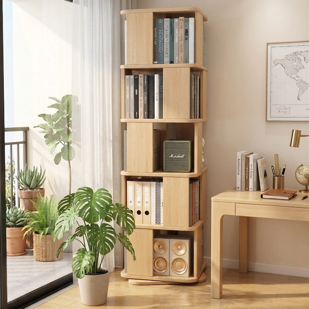 【AOTTO】簡約實木旋轉五層置物書架(WD-019), , large