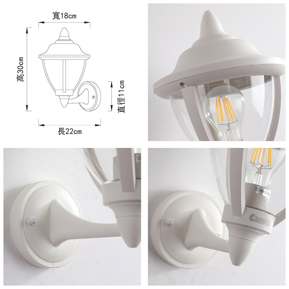 【卡米達】E27戶外庭園壁燈(CA1015WWH), , large