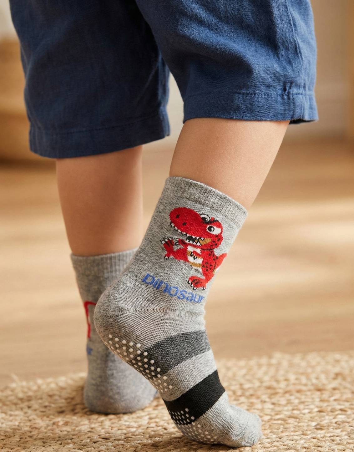 [Kaimei Cotton] 10 pairs of random excellent MIT Taiwan made pure cotton non-slip children's socks-Tyrannosaurus Rex attack children 14-17cm 4-7 years old, , large