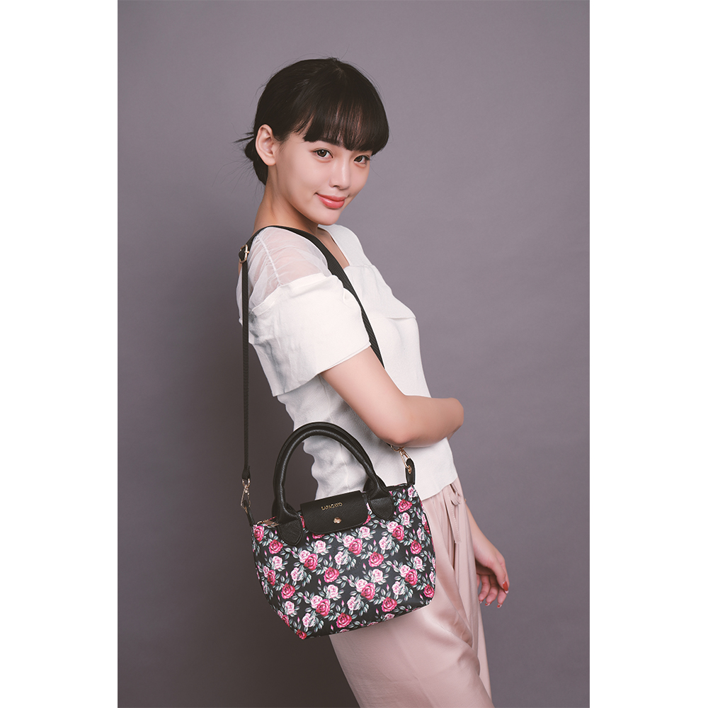 【lapagayo】典雅玫瑰尼龍手提包-PI-06399A-3-09黑色, , large