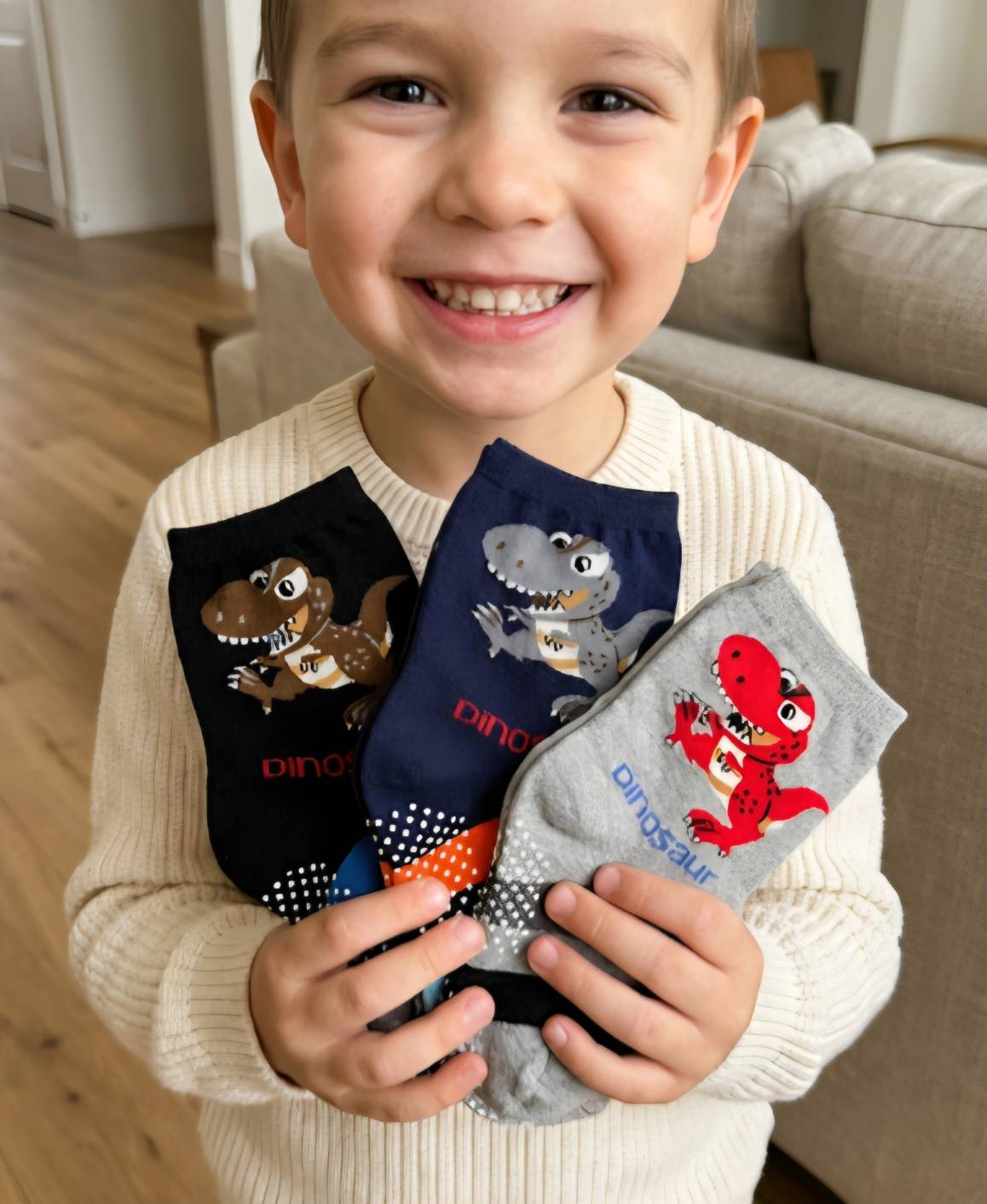 [Kaimei Cotton] 10 pairs of random excellent MIT Taiwan made pure cotton non-slip children's socks-Tyrannosaurus Rex attack children 14-17cm 4-7 years old, , large