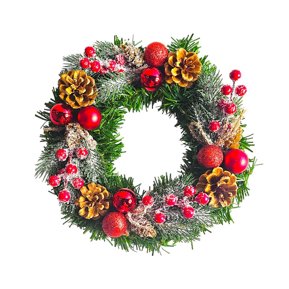 摩達客10吋冬雪系小紅莓刷白松果質感聖誕花圈福臨圈_台灣工藝免組裝_本島免運費, , large