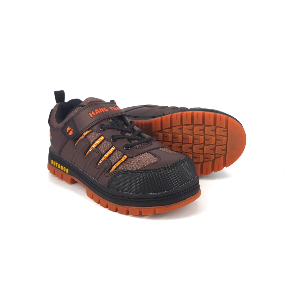 HANG TEN 鋼頭運動鞋防穿刺 工作鞋 安全鞋 防護鞋 魔鬼氈 透氣 吸濕 排汗 散熱 防砸 耐磨 止滑 黑 咖啡, , large