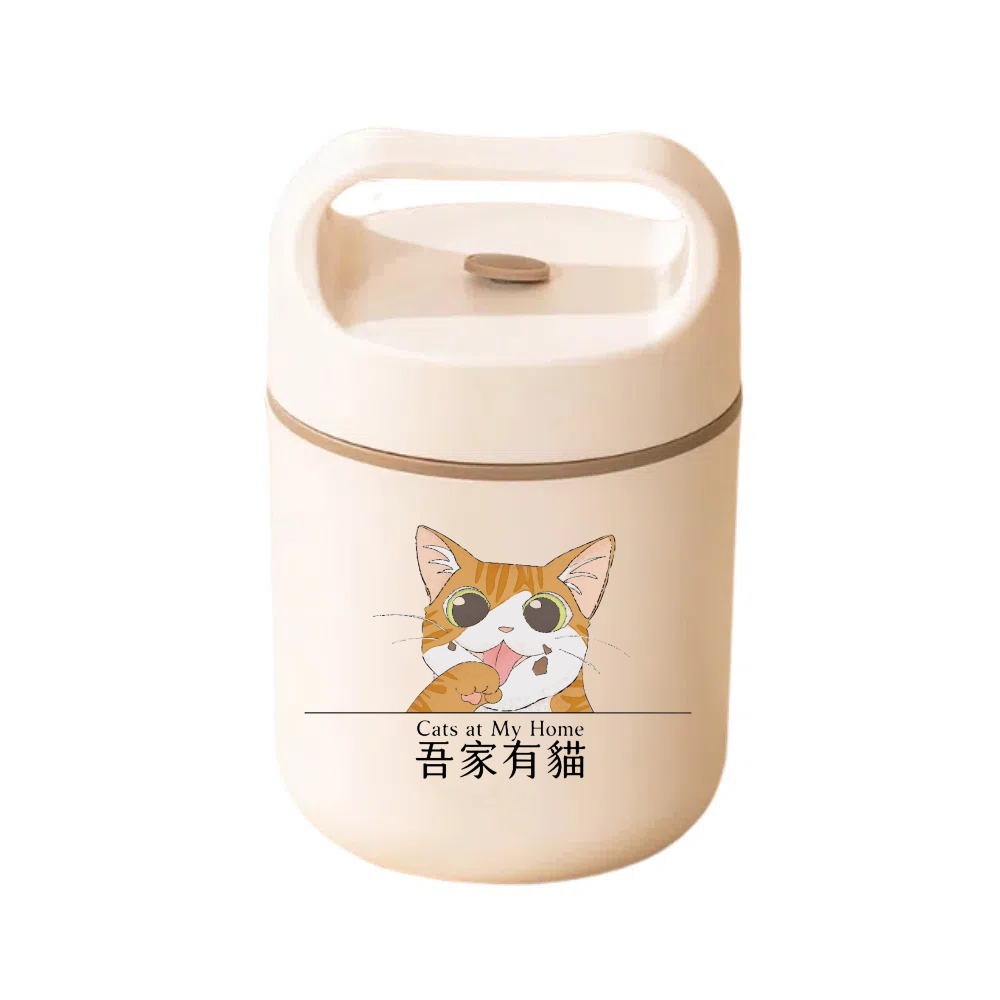  【A&R】日式吾家有貓304不鏽鋼隨身保溫款早餐杯 500ML  -偷吃奶油的橘貓, , large