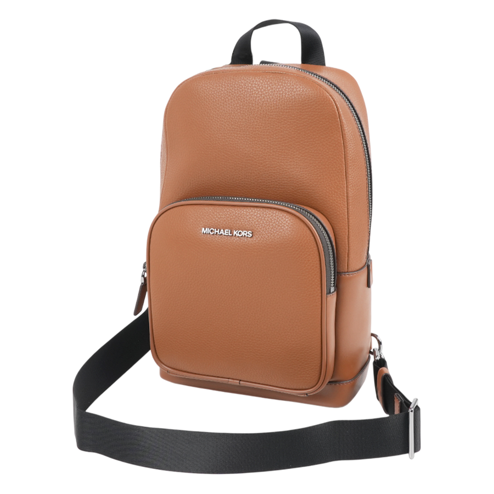 Michael Kors Cooper 銀字荔枝皮革口袋單肩背包(焦糖色), , large
