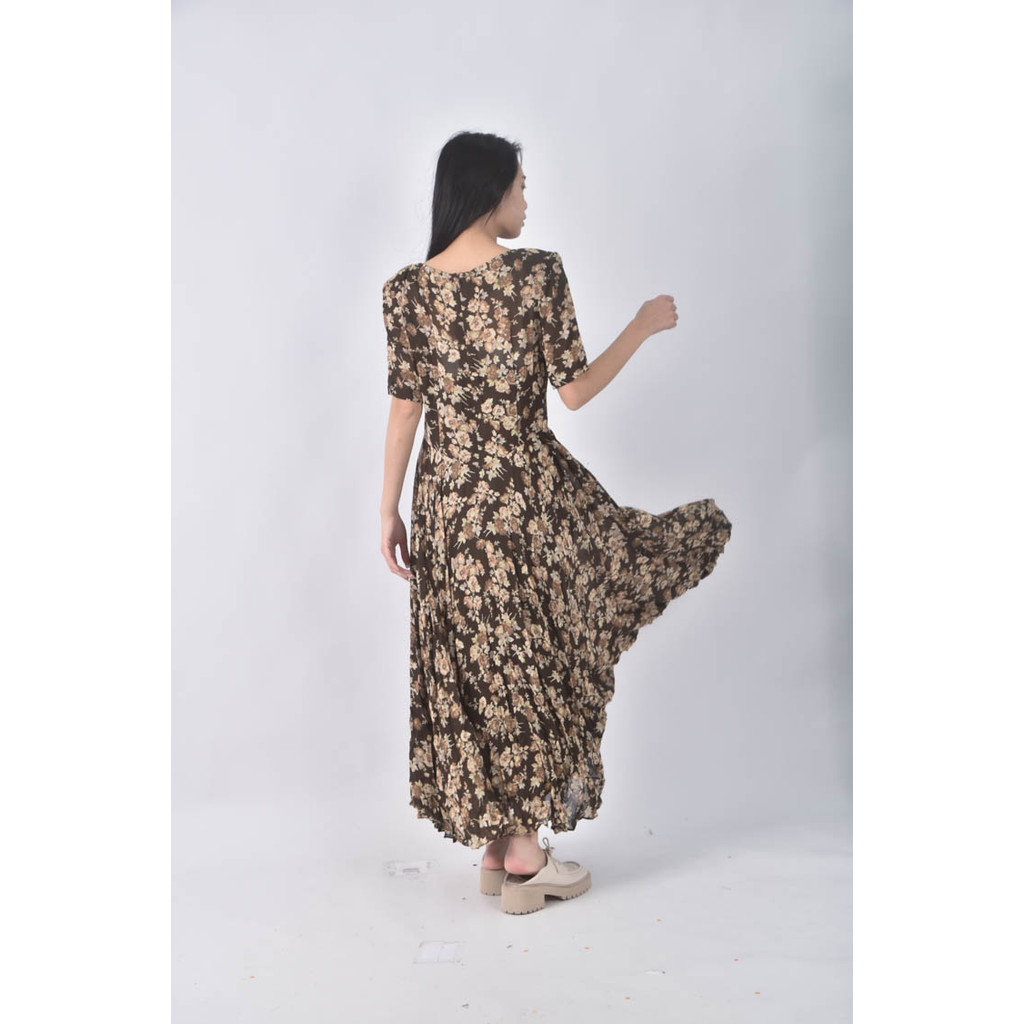 (S) 花紋棕色洋裝二手衣, , large