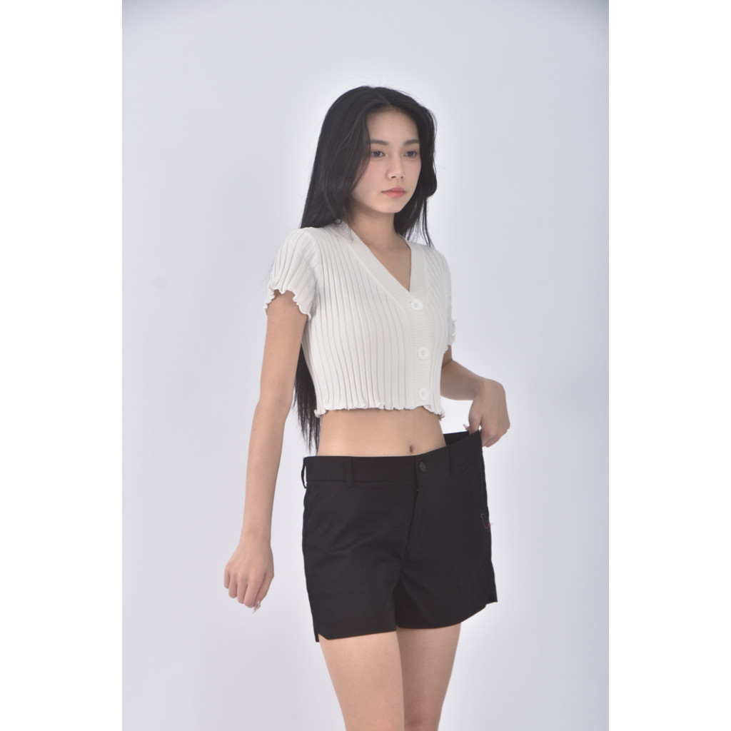 (2XL) easy zone高腰質感黑色短褲二手衣, , large