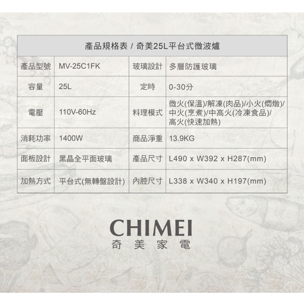 CHIMEI 25L Mechanical Microwave Oven MV-25C1FK, , large