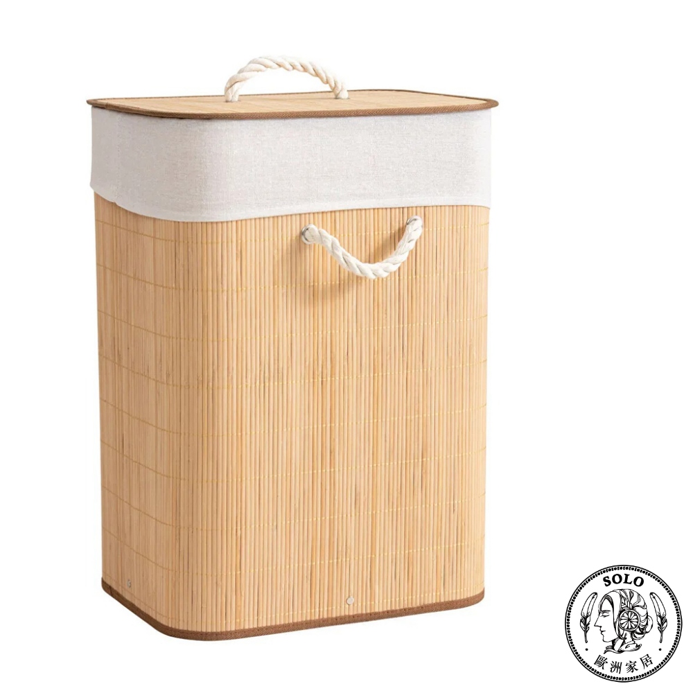【SOLO歐洲家居】LCW Home 56x39x29cm 天然竹編收納洗衣籃 附蓋手把款 髒衣籃 置物籃, , large