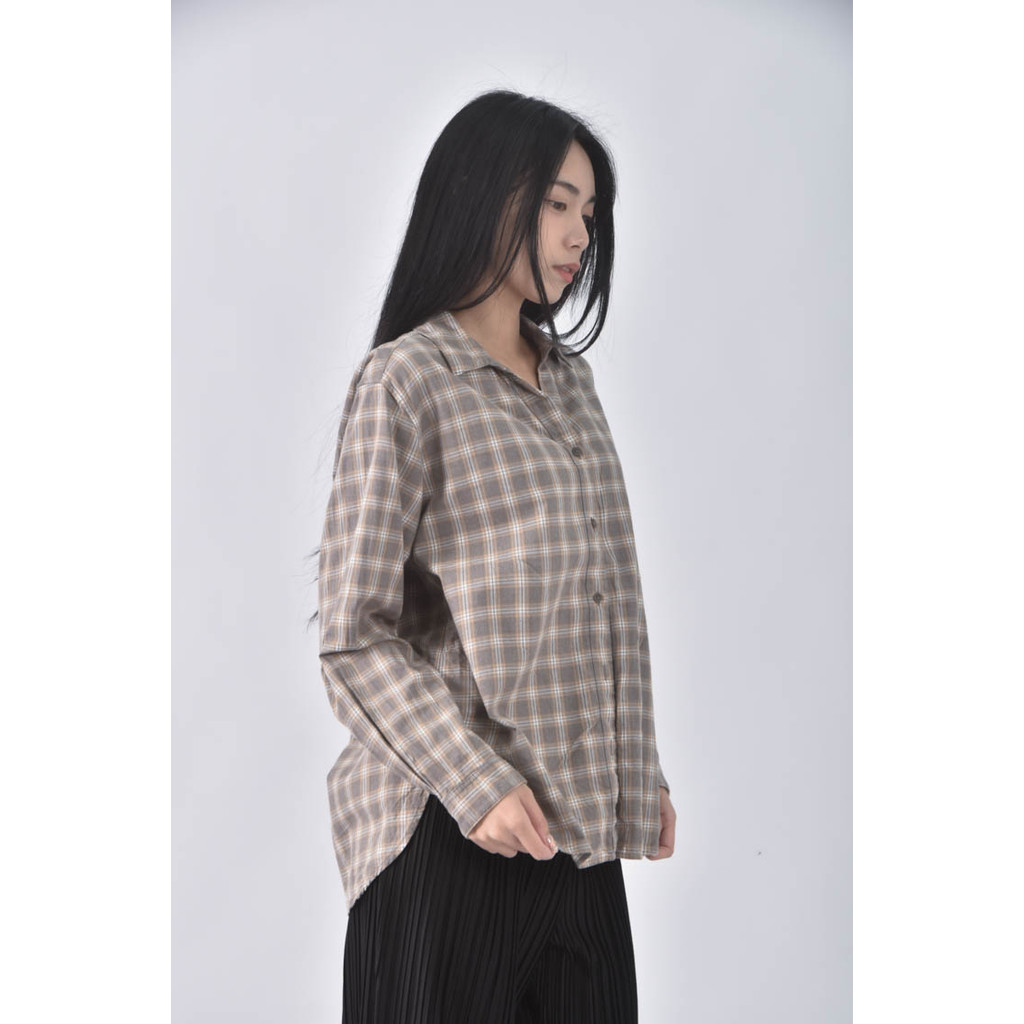 (L) uniqlo棉質格紋棕色長袖上衣二手衣, , large