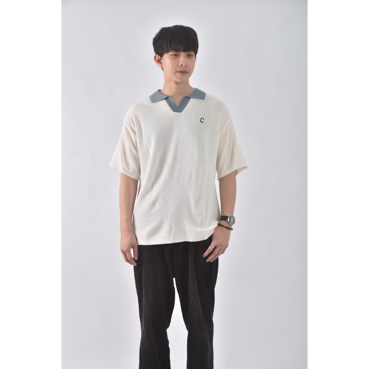 (L) 【范姜彥豐私服】covernat韓牌男裝V領落肩白色短袖上衣二手衣, , large