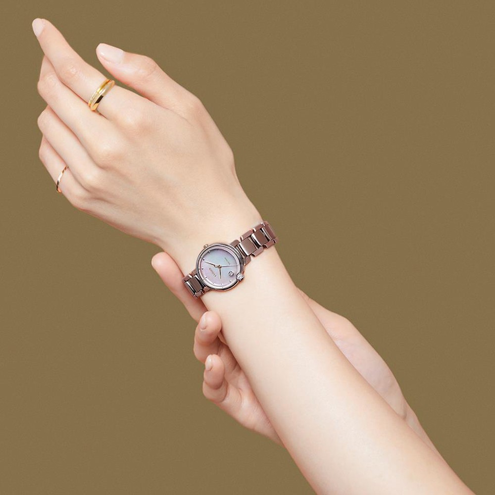 CITIZEN 星辰 L系列 限量 光動能大三針白蝶貝女錶 EW5588-81Y, , large