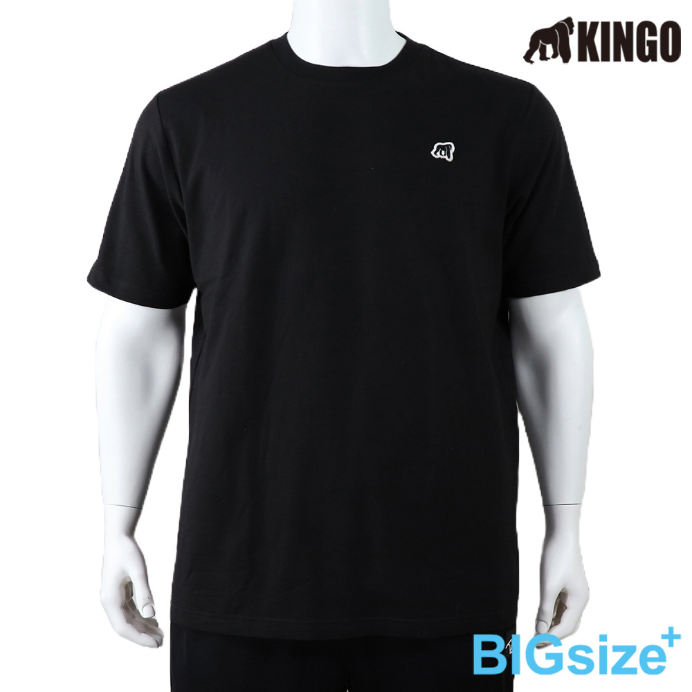 KINGO-大尺碼-男款 圓領T恤-黑-513120, , large
