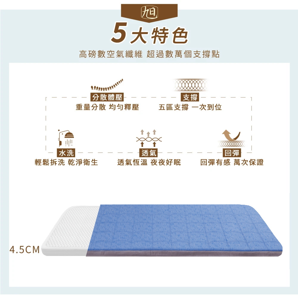 【日本旭川】 AIRFit氧活力低溫傳導石墨烯4.5CM空氣床墊 舒適支撐 可水洗 6D透氣循環, , large