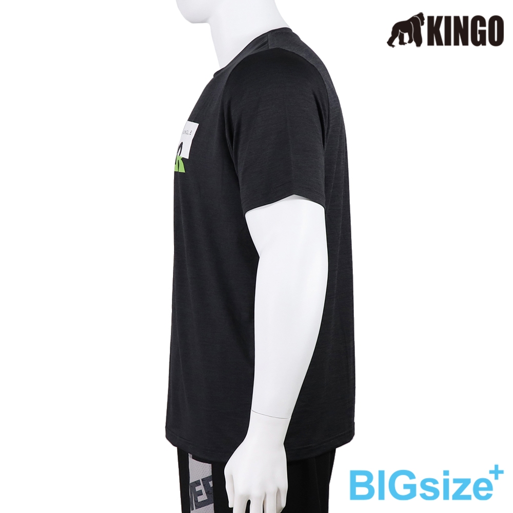 KINGO-大尺碼-排汗 圓領T-黑-413001, , large