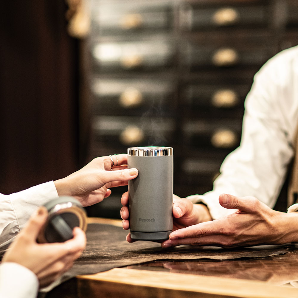 【日本孔雀Peacock】316不鏽鋼 手提式City城市 咖啡杯 保冷保溫杯300ML(耐衝擊底座)-岩灰, , large