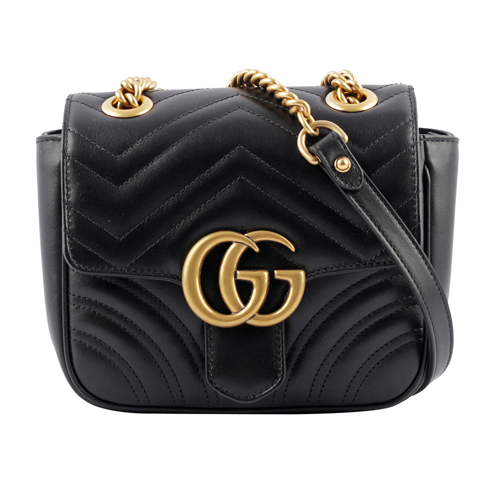 GUCCI GG Marmont 縫線迷你方胖斜背包/黑色, , large